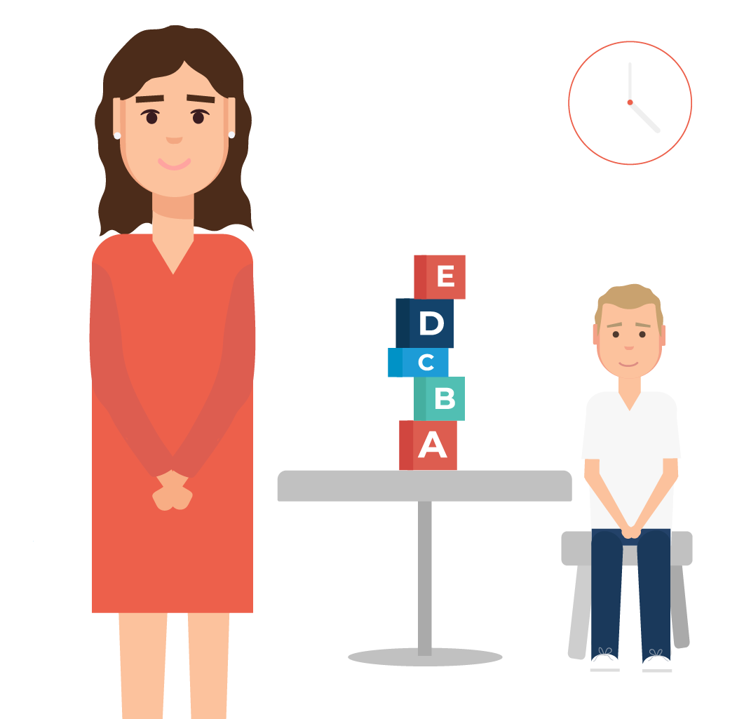 Illustration of a woman in a speech language pathology session with a young boy