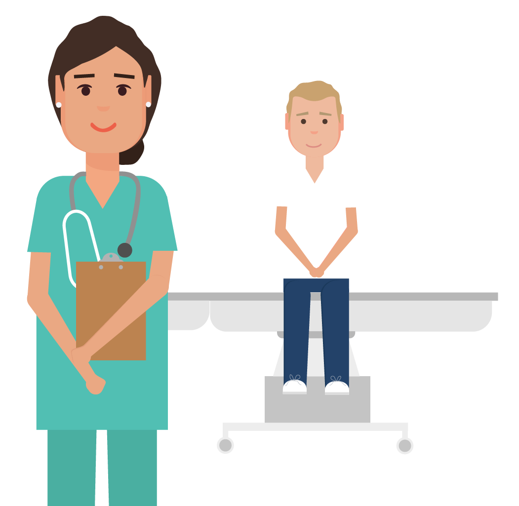 Illustration of a female in teal schools with a male patient