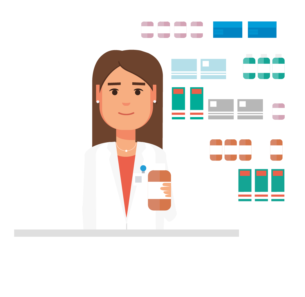 Illustration of a female pharmacist in a pharmacy