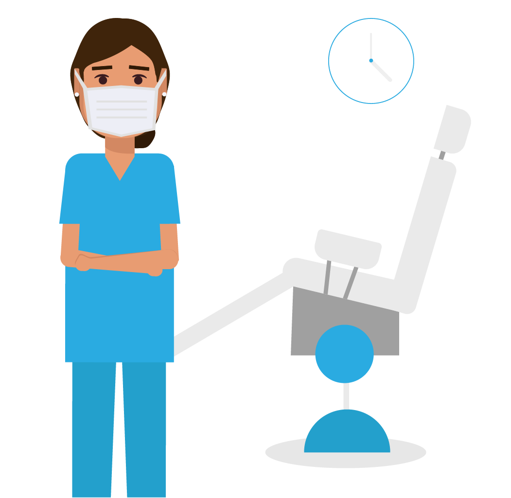 illustration of a dental hygienist in front of a dental chair