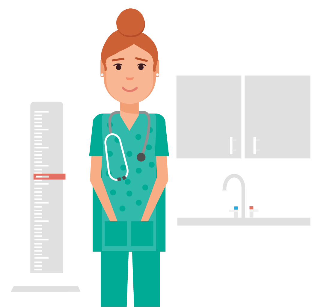 Illustration of a female physician in a pediatric examination room