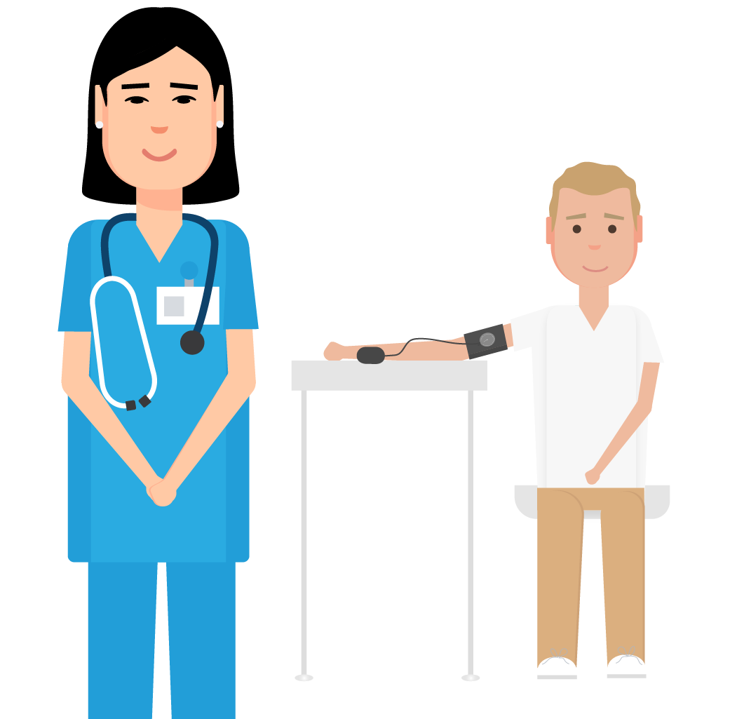 Illustration of a female PA with a male patient whose arm is injured