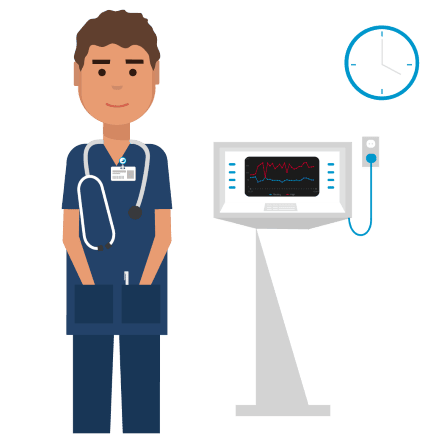 male nurse next to an EKG machine