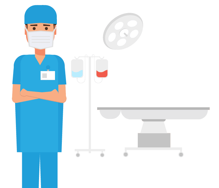 surgeon standing in front of an operating table
