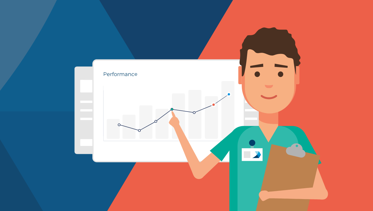 healthcare professional showing improving performance chart
