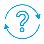 two arrows in a circle with a question mark in the middle