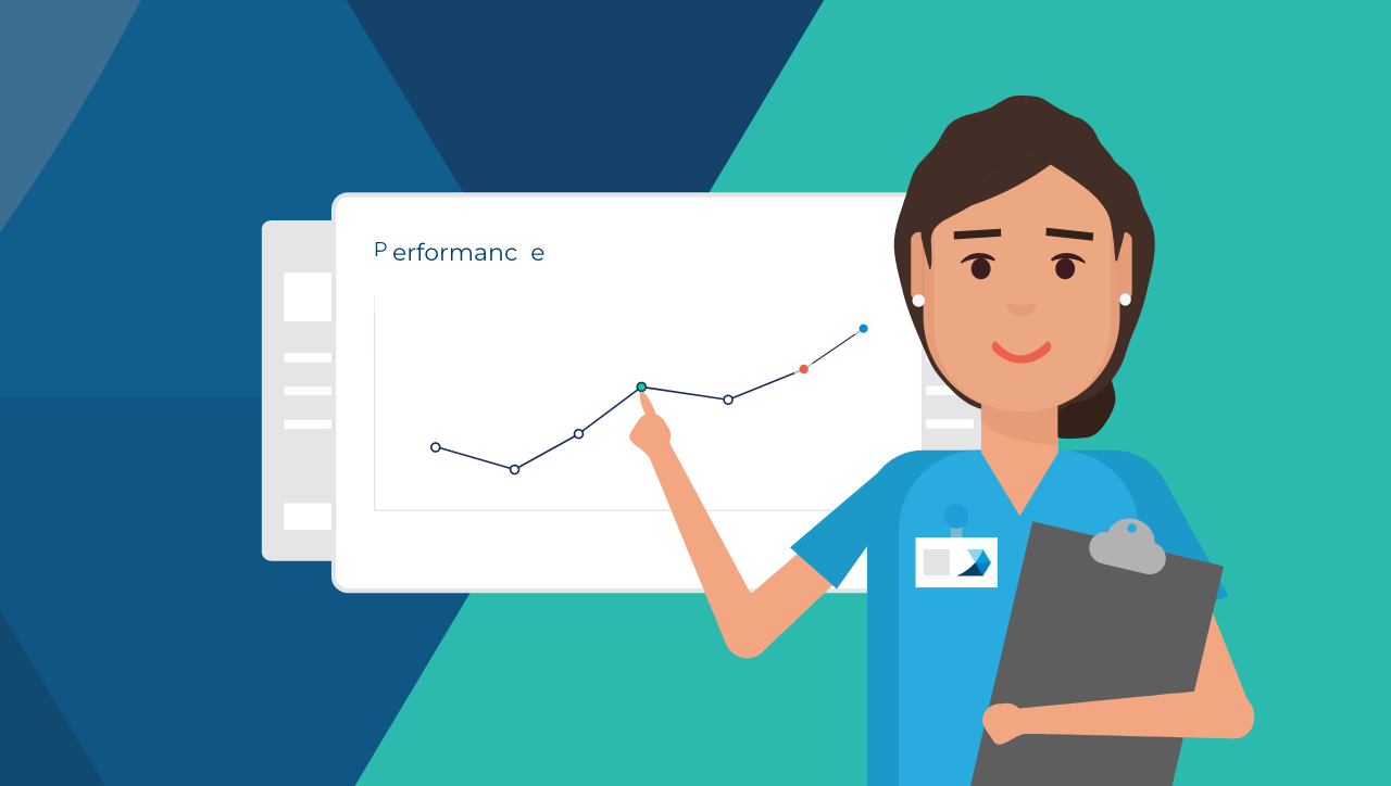 healthcare professional showing performance improvement chart