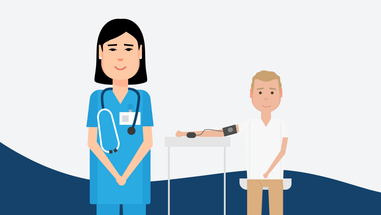physician assistant taking patient blood pressure