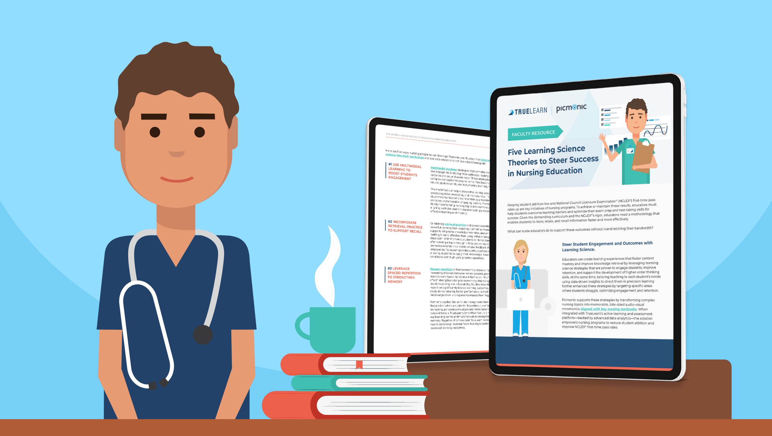 medical professional next to preview of nursing guide