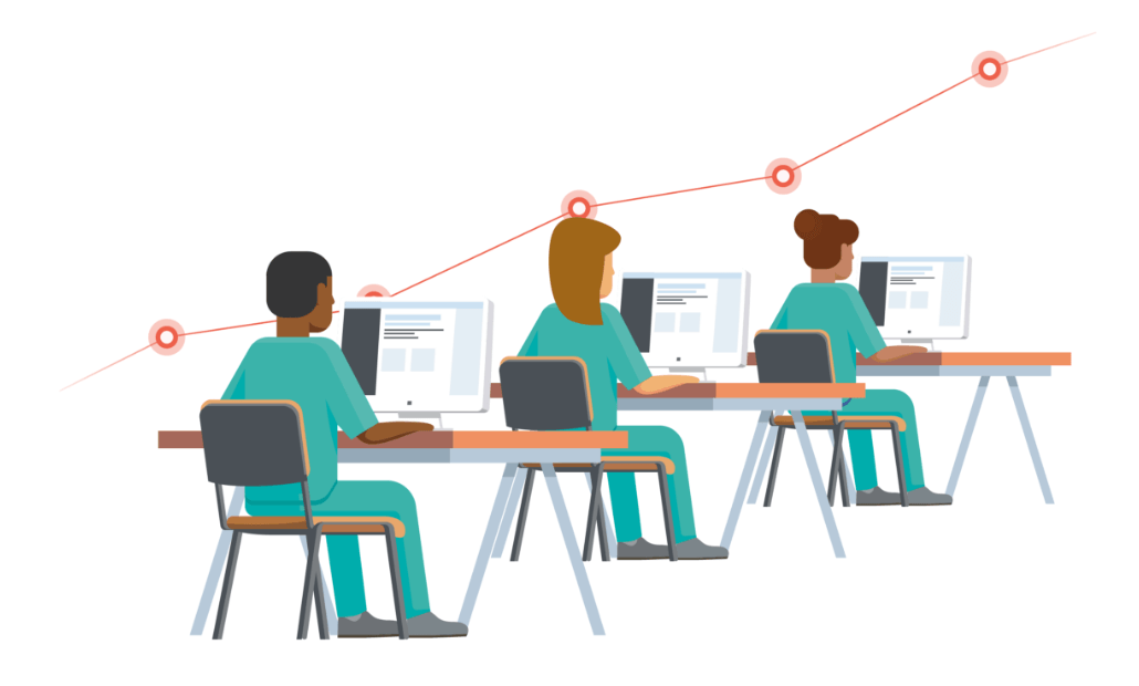 three students improving their exam scores