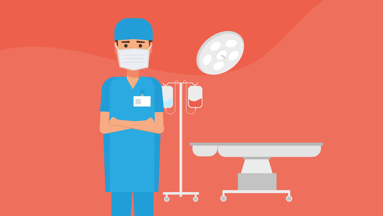 Anesthesiology resident standing in front of a medical table