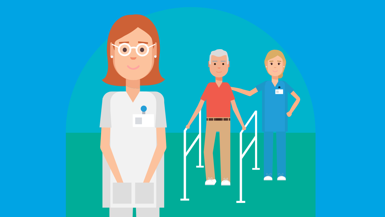 Illustration of two PA students with a patient