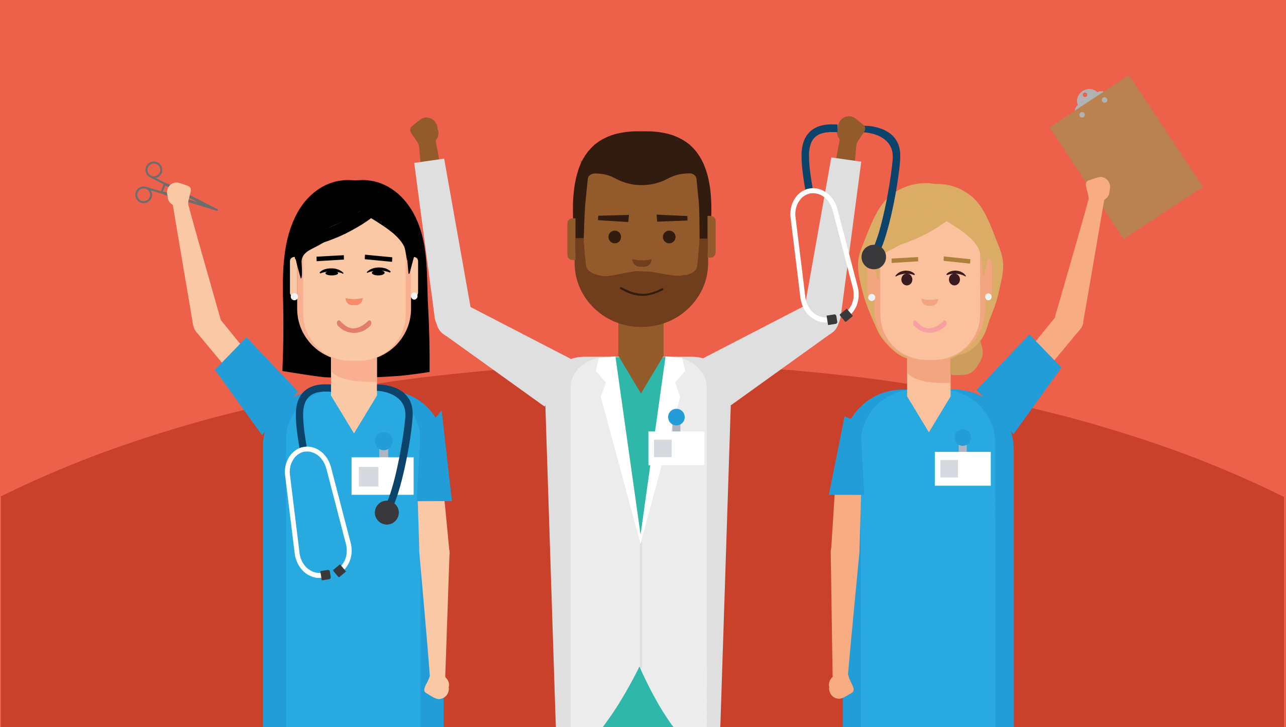 three medical professionals celebrating success