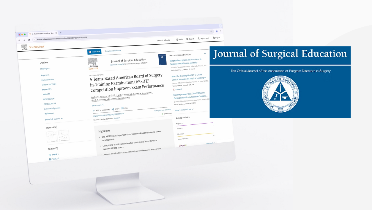 Journal of Surgical Education logo with a computer screen featuring the article