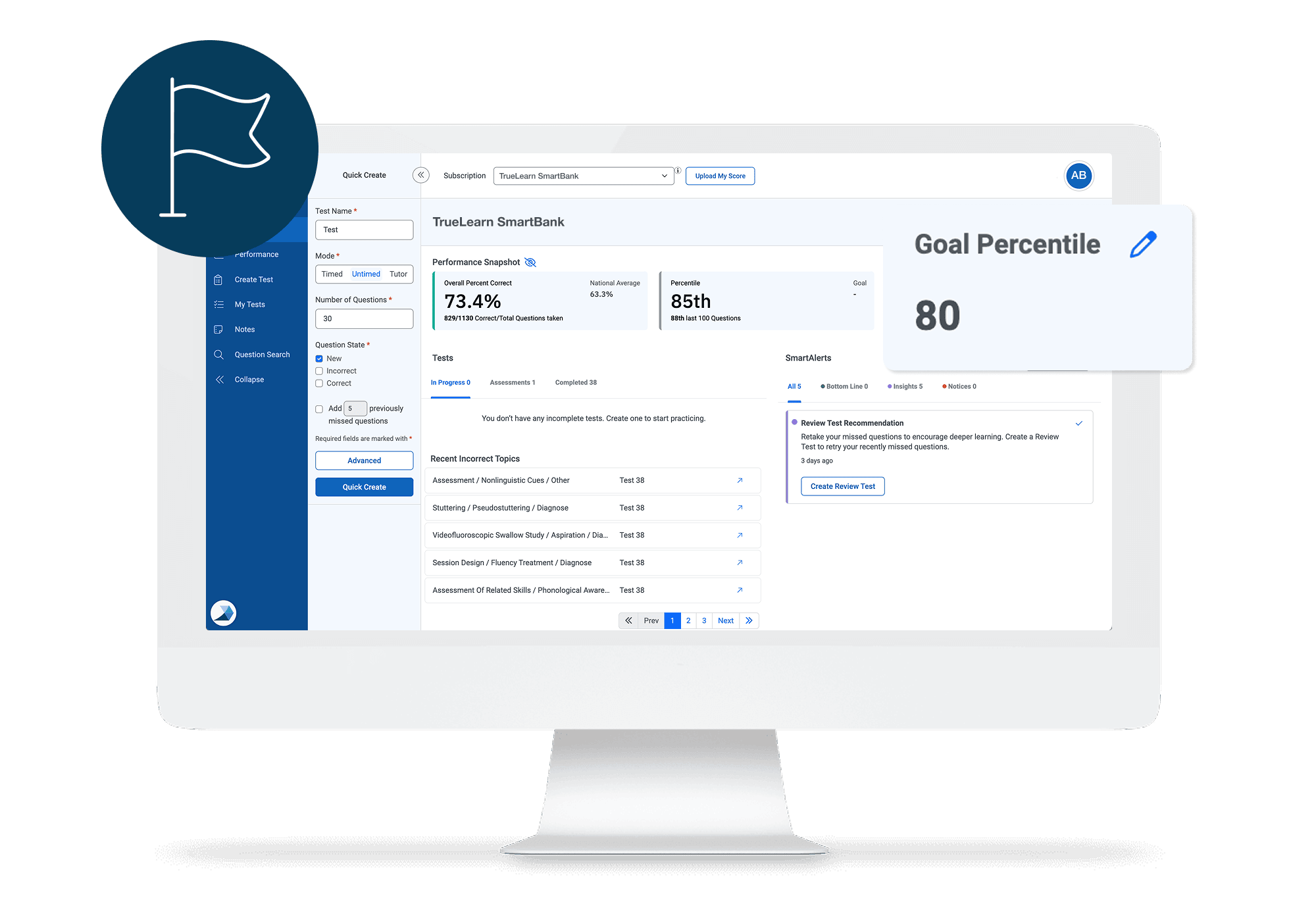 Computer screen showing TrueLearn's platform